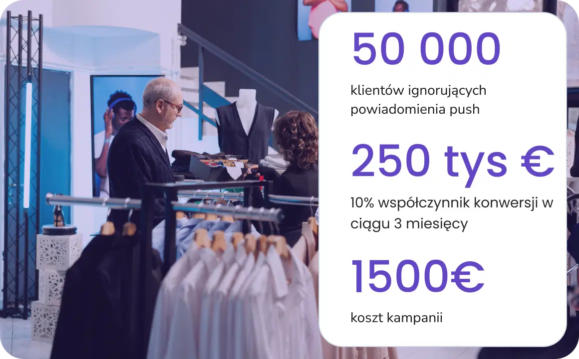 Mężczyzna wybierający pasek w sklepie odzieżowym, który używa TopMessage do biznesowych wiadomości tekstowych