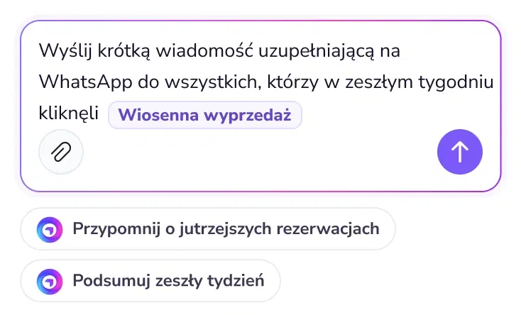 Pole polecenia z prośbą do TopAgent o dalszą wiadomość na WhatsApp