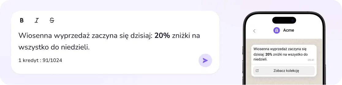 Wiadomość kampanii wiosennej wyprzedaży na telefonie