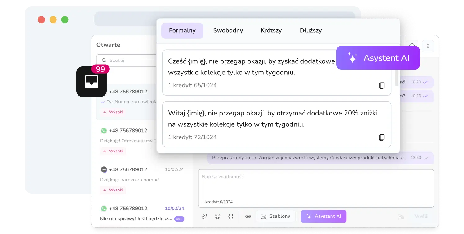 Zrzut ekranu narzędzia asystenta AI TopMessage