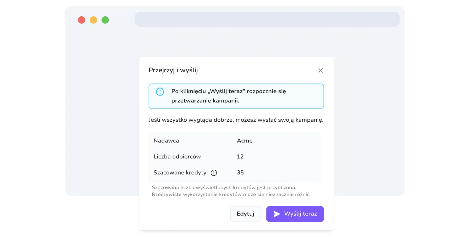 Zrzut ekranu strony przeglądu kampanii TopMessage.