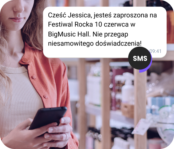 Podgląd wiadomości SMS z obsługą klienta i przyciskami wezwania do działania
