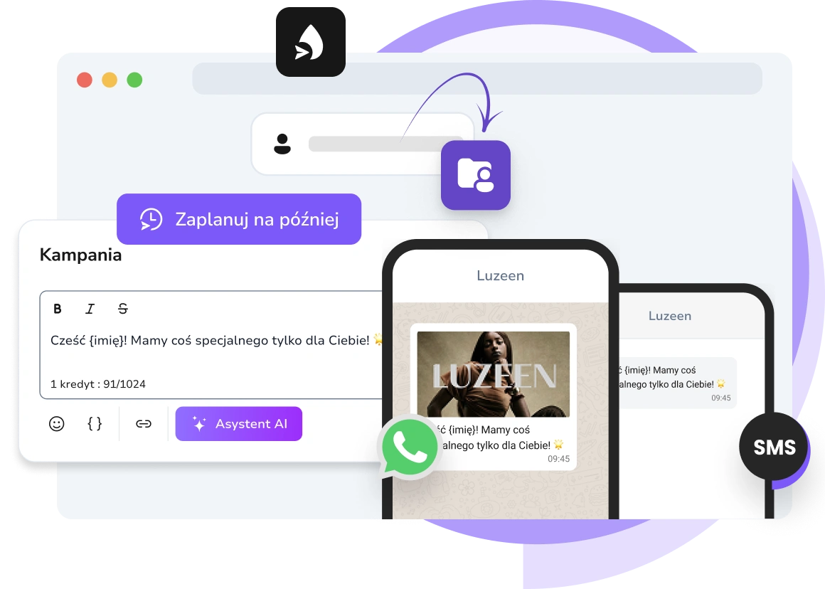 Zrzut ekranu aplikacji TopMessage pokazujący pulpit nawigacyjny zautomatyzowanych wiadomości.