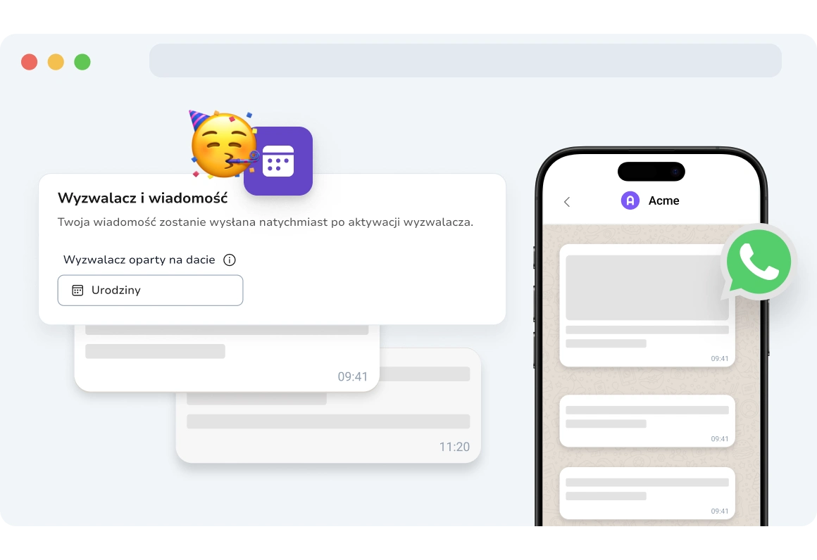 Zrzut ekranu strony kampanii WhatsApp opartych na datach w TopMessage.