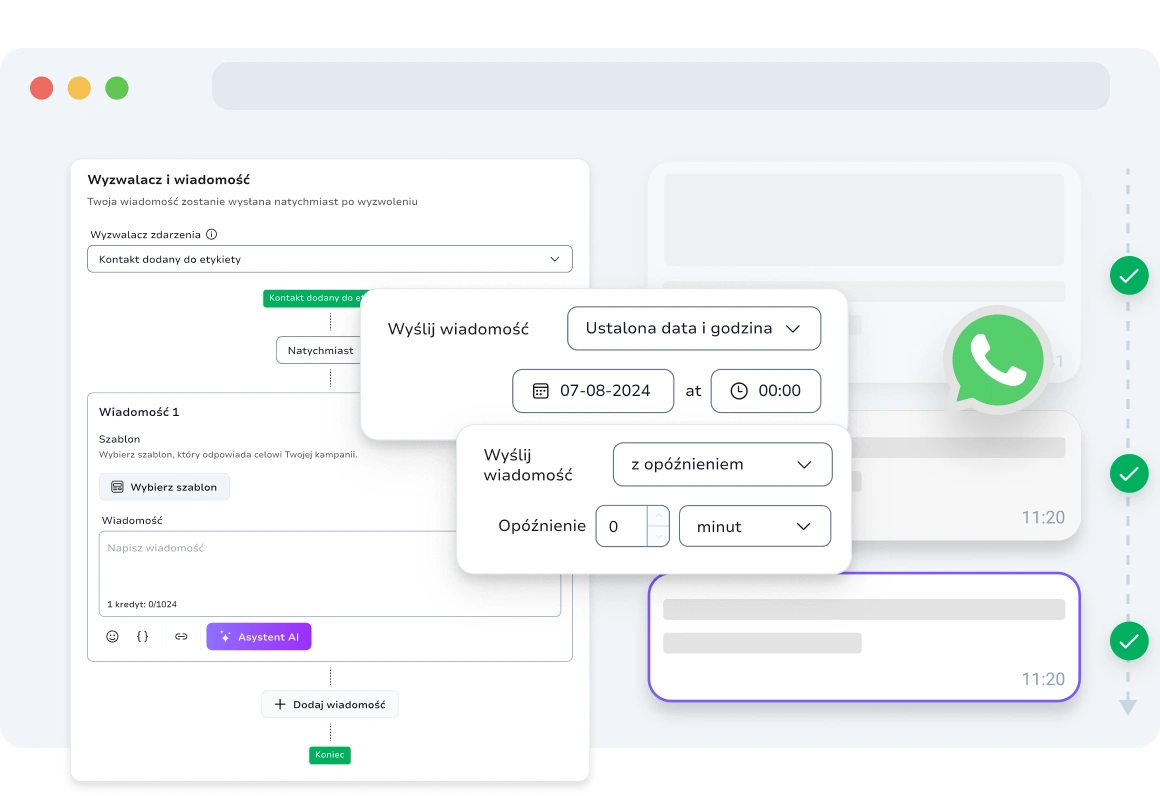 Zrzut ekranu strony kampanii drip WhatsApp w TopMessage.