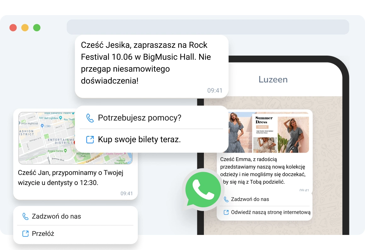 Odbiorca przeglądający wiadomość tekstową z interaktywnymi przyciskami, umożliwiającymi szybkie odpowiedzi i działania wezwania do działania bezpośrednio z poziomu wiadomości.