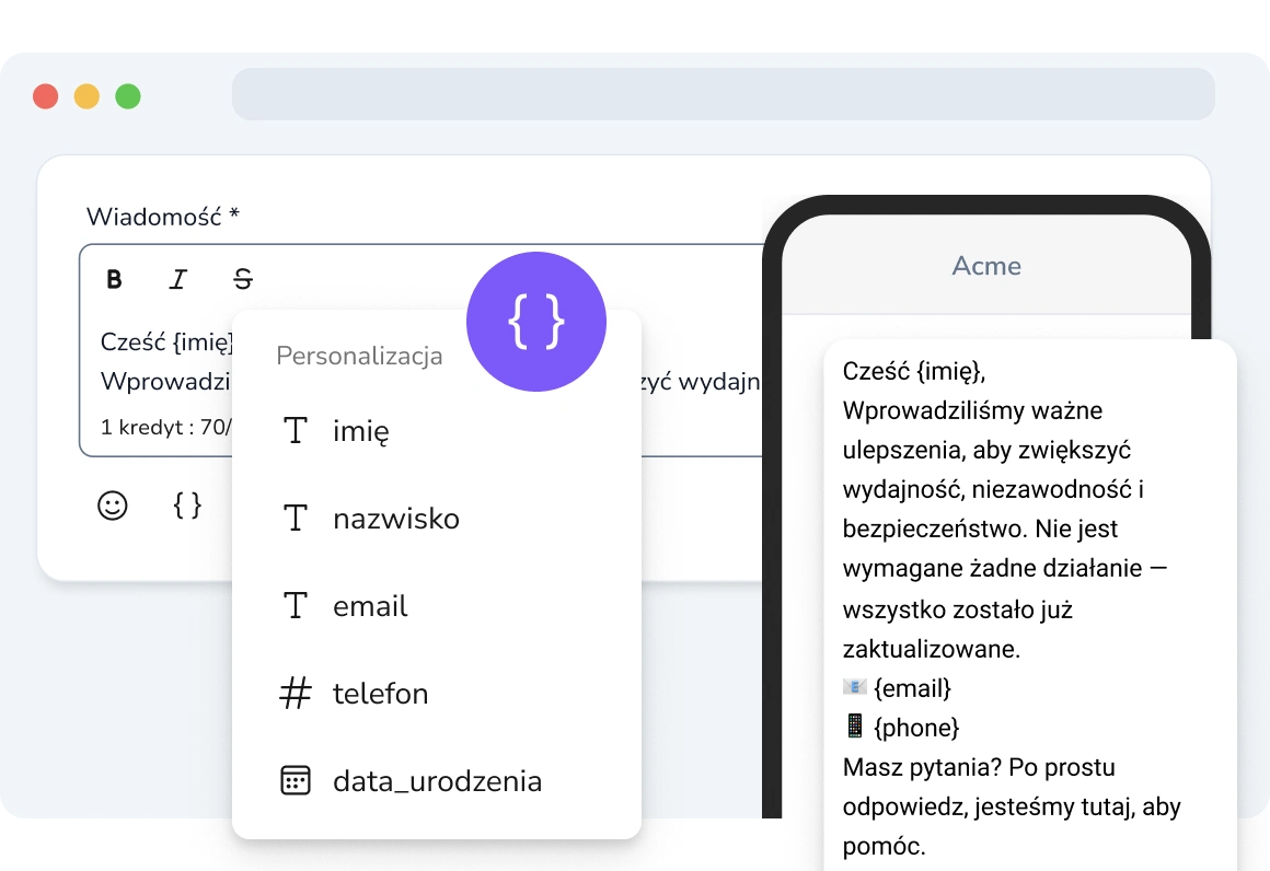 Odbiorca przeglądający spersonalizowaną wiadomość SMS.
