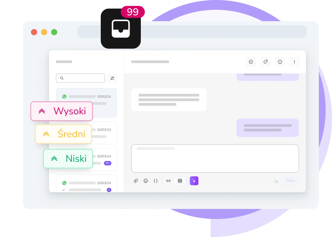 Zrzut ekranu panelu TopMessage pokazujący priorytetyzację wiadomości i analitykę w czasie rzeczywistym.