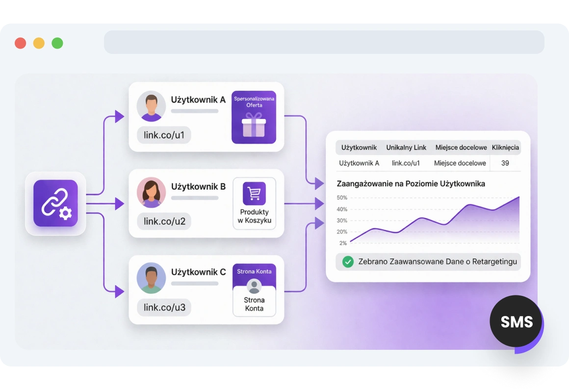 Zrzut ekranu strony dynamicznych linków SMS TopMessage.