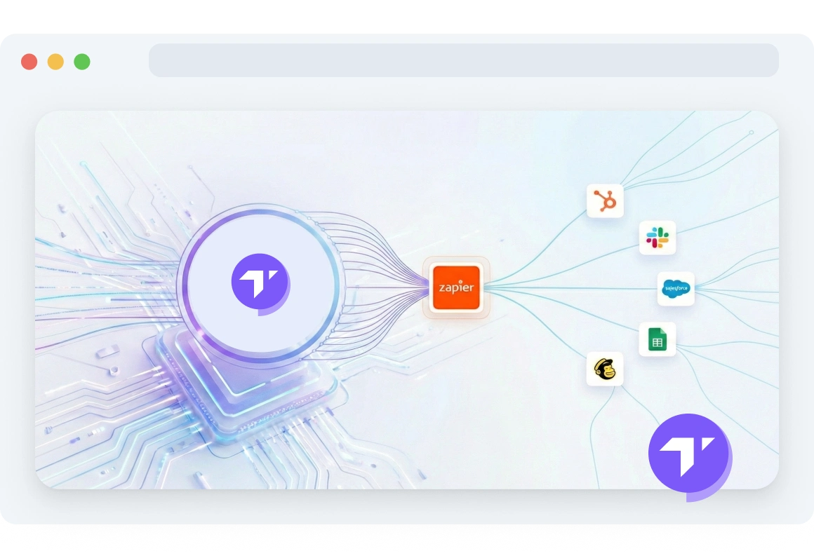 Interfejs Zapier wyświetlający bibliotekę aplikacji z integracjami CRM, takimi jak HubSpot, Salesforce i Pipedrive, połączonymi z TopMessage.