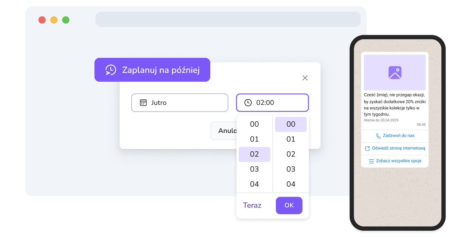 Zrzut ekranu strony tworzenia kampanii WhatsApp TopMessage
